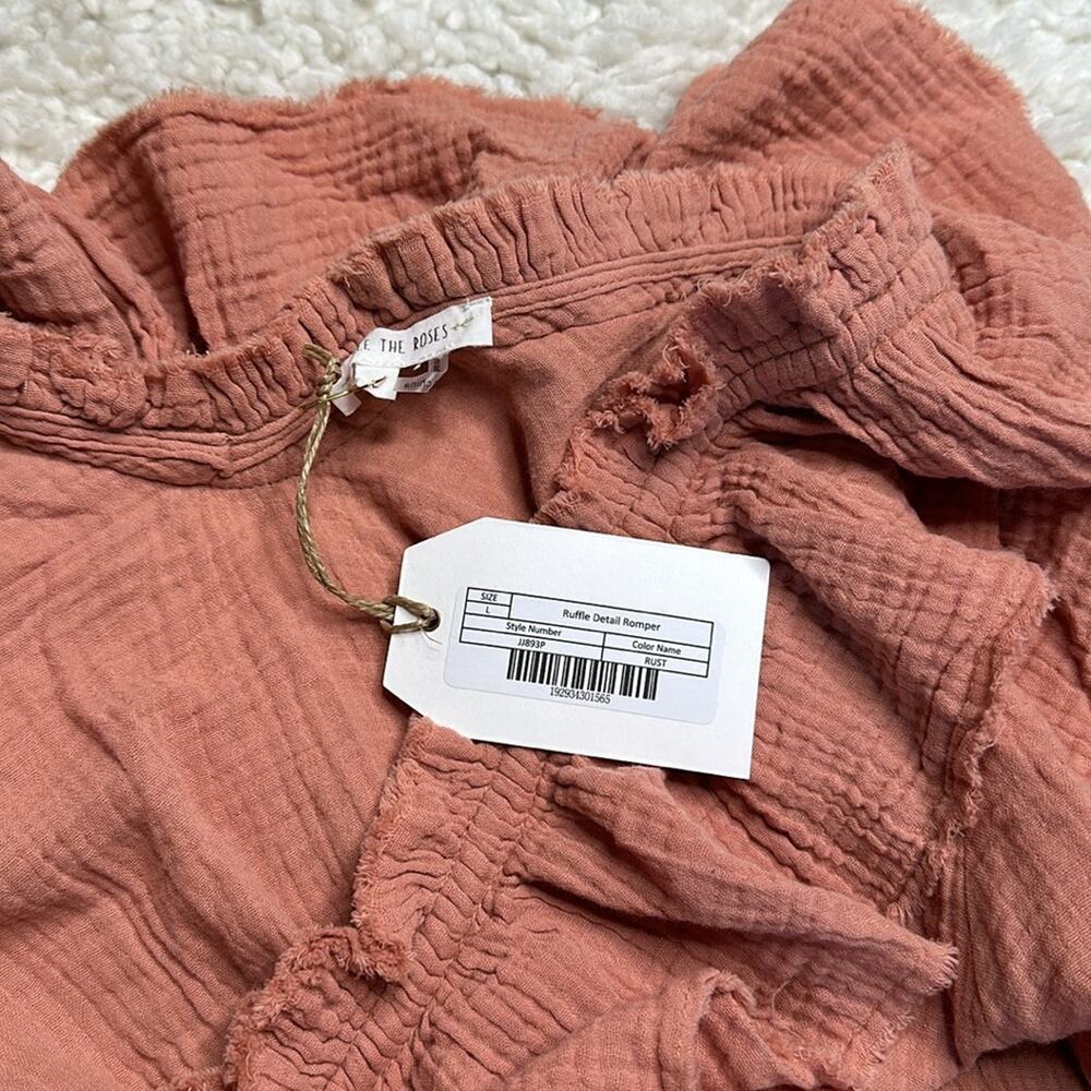 Free The Roses Ruffle Detail Romper Rust Size L Drawstring Waist V Neck Muslin - Picture 10 of 13